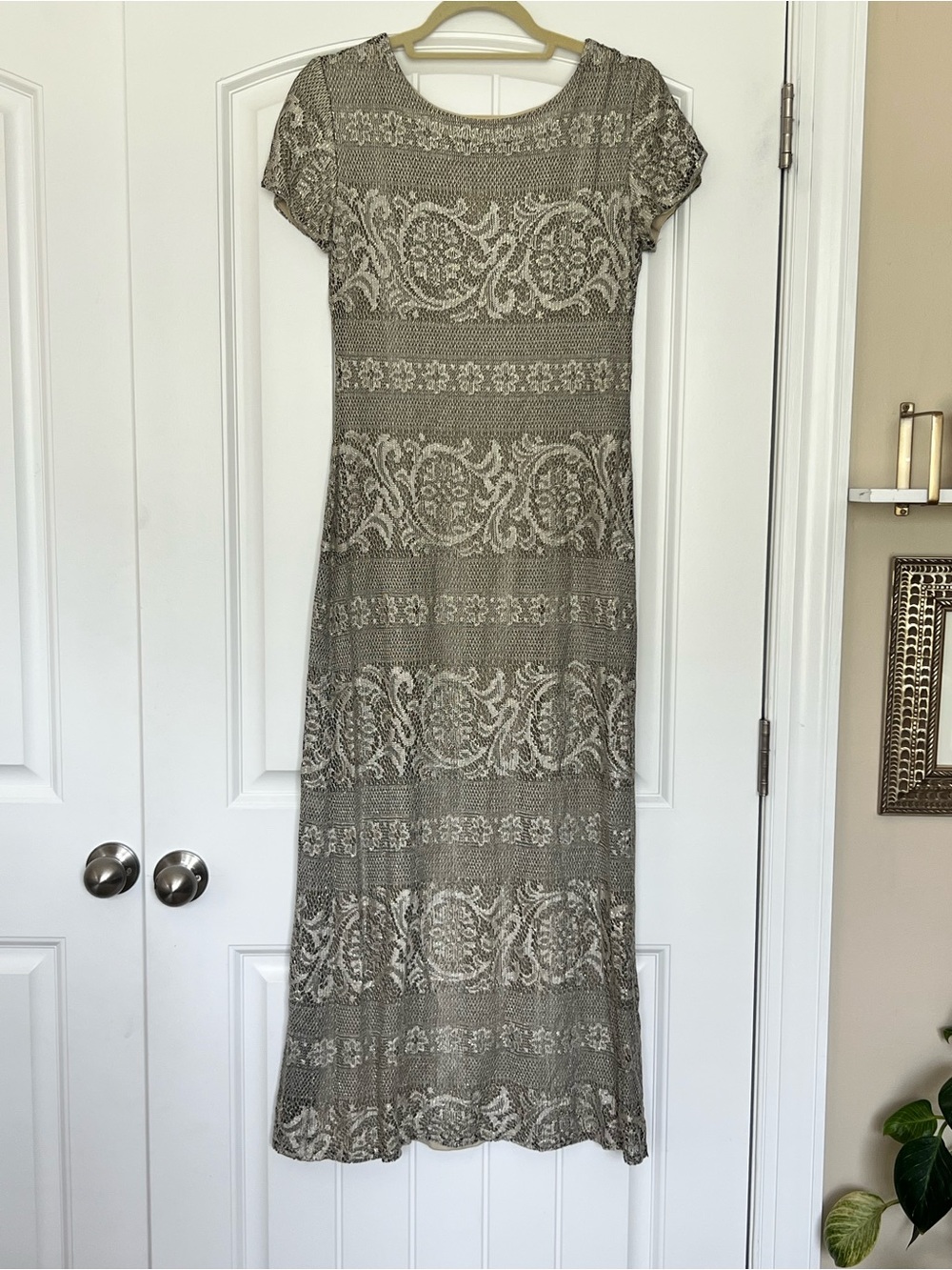 Jessica Howard Vintage Metallic Gold Black Taupe Dress Matching Cardigan 8 - Picture 4 of 16